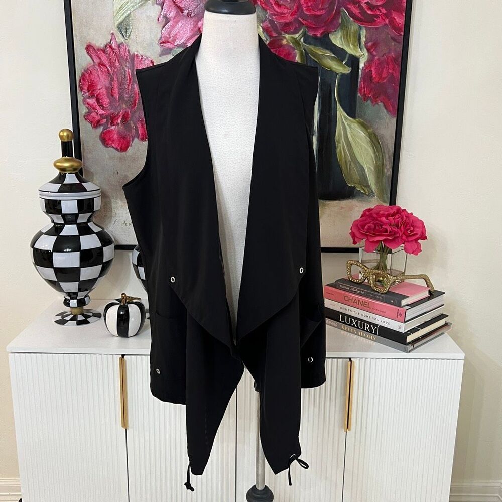Zenergy by Chico's Women's Open Waterfall Draped Waistcoat Vest Black Size 2